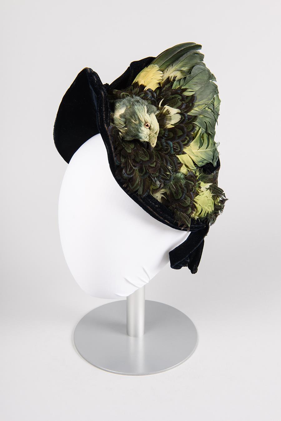 Image of Evening bonnet with parrot decoration, 1888
